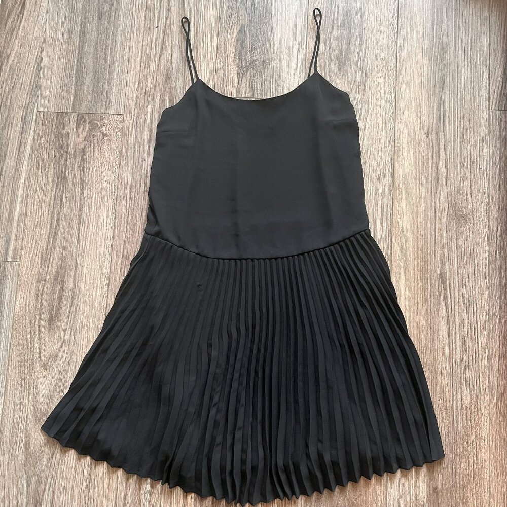 Theory Black Spaghetti Strap Pleated Flare Mini Dress Size M
